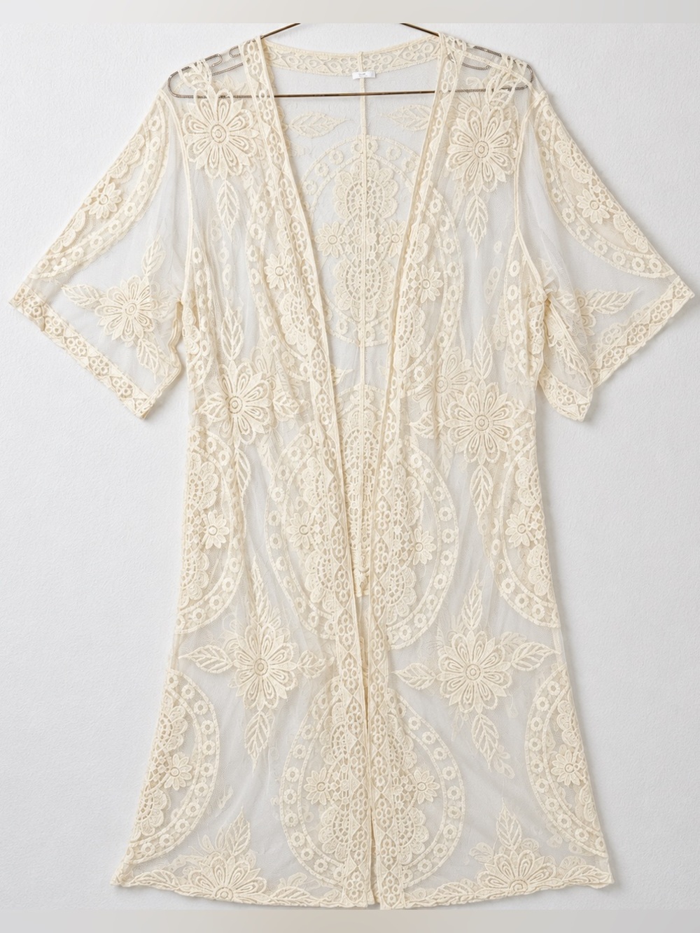 Open Lace Ivory Festival Mesh Kimono Top Size M Relaxed Boho Country Cowgirl
